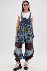 JUST LIKE THAT BAGGY FIT OVERALLS IN PATCHWORK DENIM