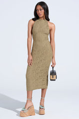 ON THE MOVE BODYCON MIDI DRESS IN OLIVE