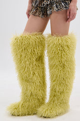 AZALEA WANG TEMPLETON LIME FAUX POODLE FUR OVER THE KNEE BOOT