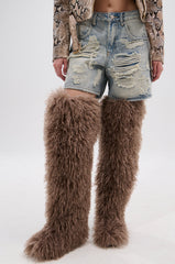 AZALEA WANG TEMPLETON TAUPE FAUX POODLE FUR OVER THE KNEE BOOT
