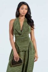 CROIX COWL NECK PLISSE HALTER TOP