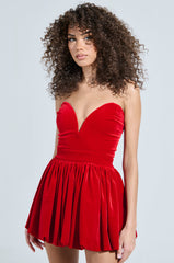 FEEL SOMETHING VELVET MINI DRESS IN RED