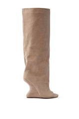AZALEA WANG VINCENT NUDE FAUX SUEDE OPEN TOE BOOT