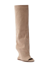 AZALEA WANG VINCENT NUDE FAUX SUEDE OPEN TOE BOOT