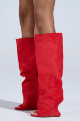 AZALEA WANG VINCENT RED OPEN TOE WEDGE BOOT