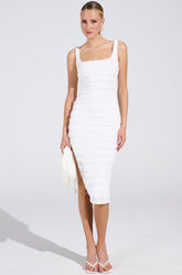 BETTER BELIEVE IT TEXTURED MIDI DRESS IN WHITE