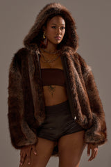 NATURAL INSTINCTS HOODED FUR BOMBER