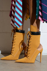AZALEA WANG XIOMARA YELLOW LACE UP STILETTO BOOTIE