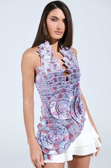 CATCH ME NEXT TIME BROCADE HALTER TOP