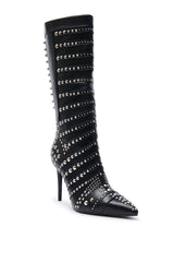 AZALEA WANG ZOX BLACK RHINESTONE AND STUDDED BLACK BOOTIE