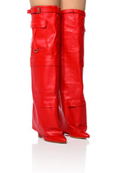 AZALEA WANG ALEXIA FOLD OVER WEDGE BOOT IN RED
