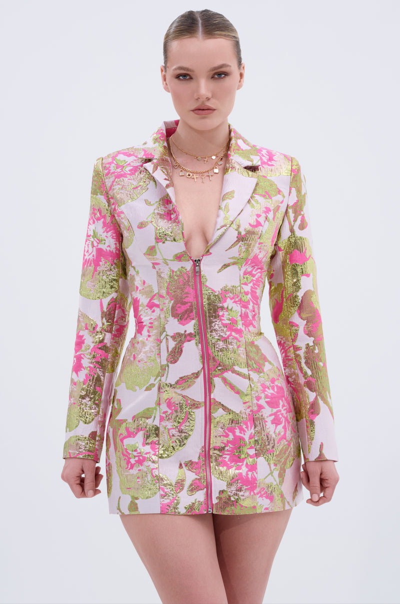 PRETTY IN PINK BROCADE BLAZER DRESS