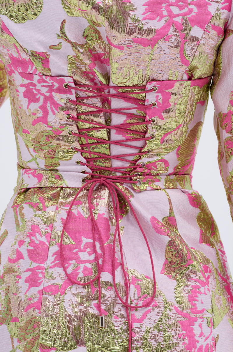 PRETTY IN PINK BROCADE BLAZER DRESS