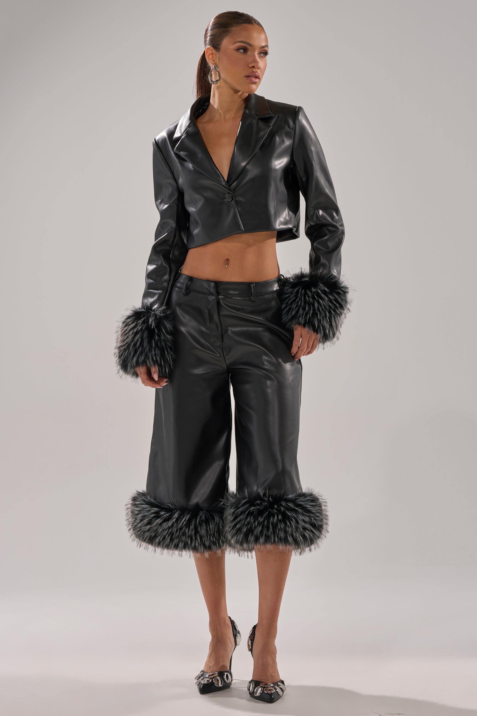 MIND YOUR OWN FUR TRIM BERMUDA SHORTS