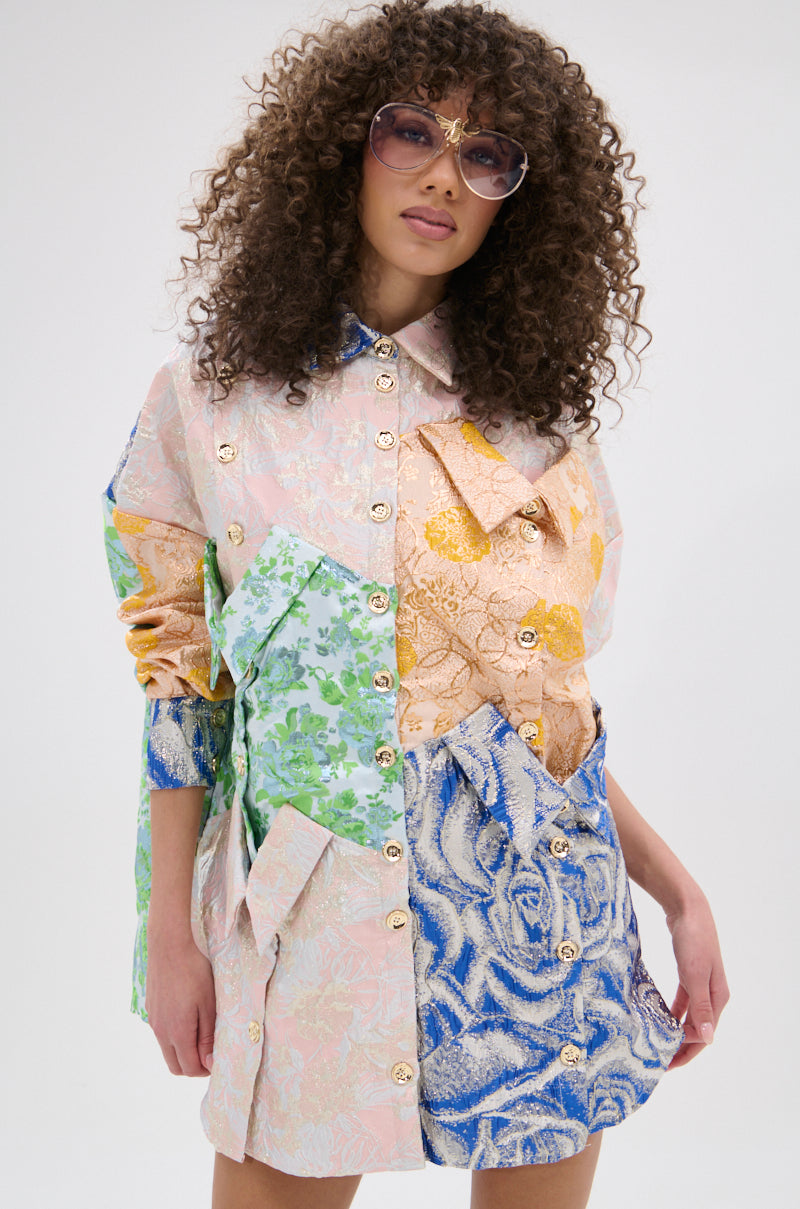 MY GIRLFRIENDS SHIRT BROCADE MINI DRESS