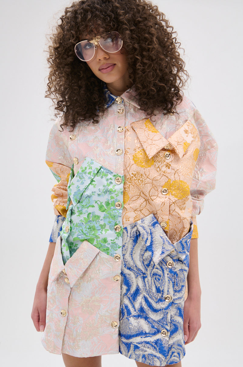 MY GIRLFRIENDS SHIRT BROCADE MINI DRESS