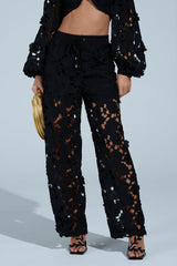 LATE NIGHT DREAMS FLORAL CUTOUT WIDE LEG PANT