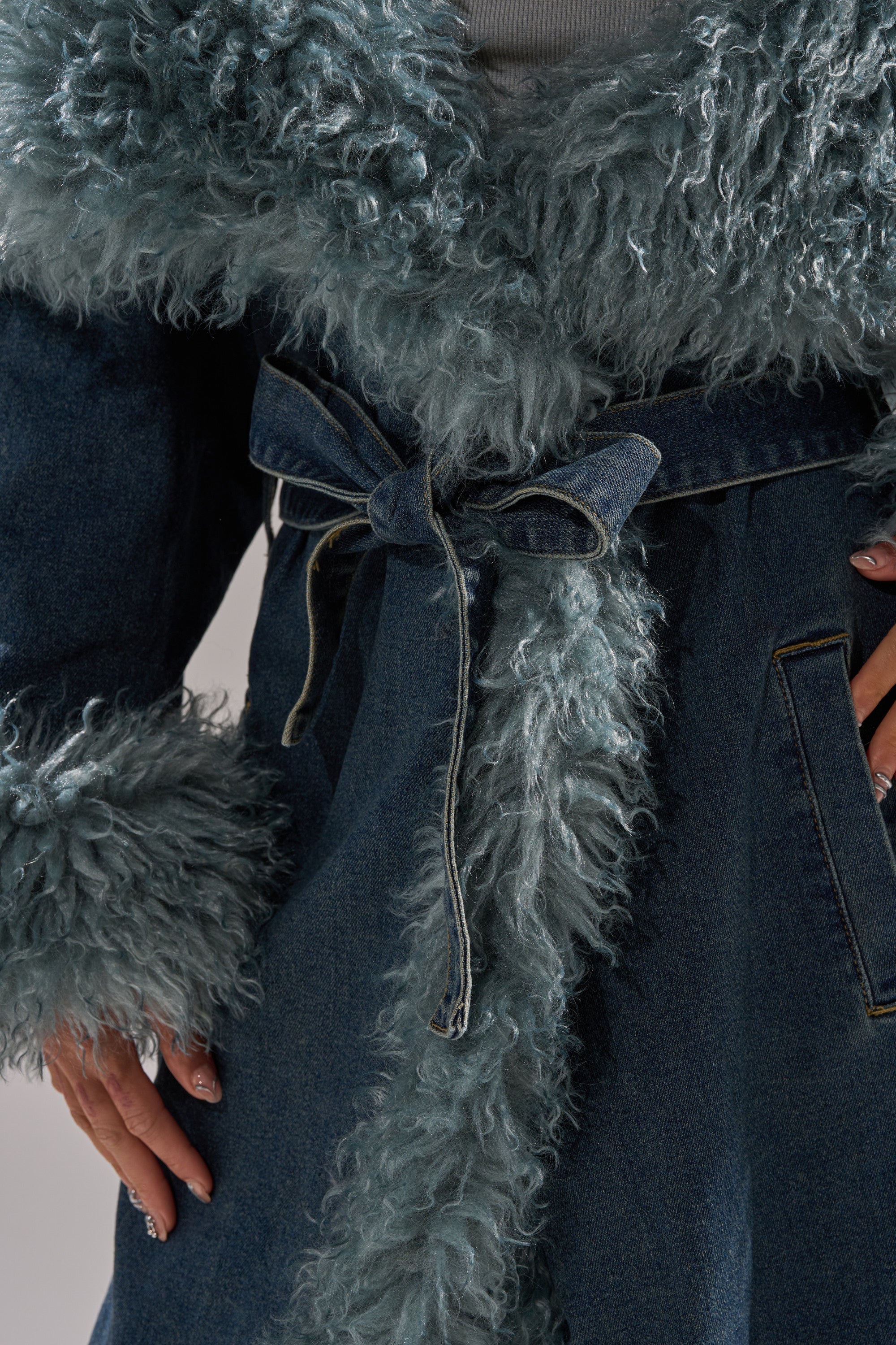 MOXIE FUR TRIM DENIM TRENCH