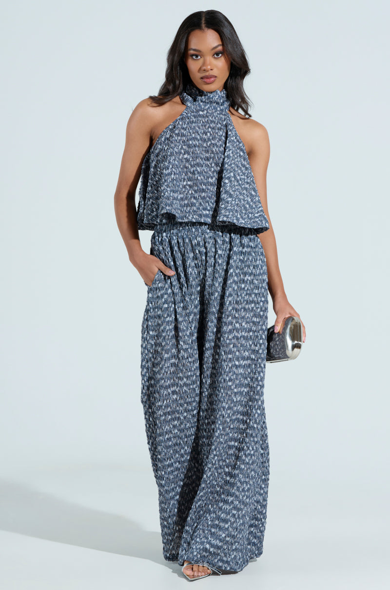 MULTI TEXTURED SLEEVELESS PEPLUM TOP
