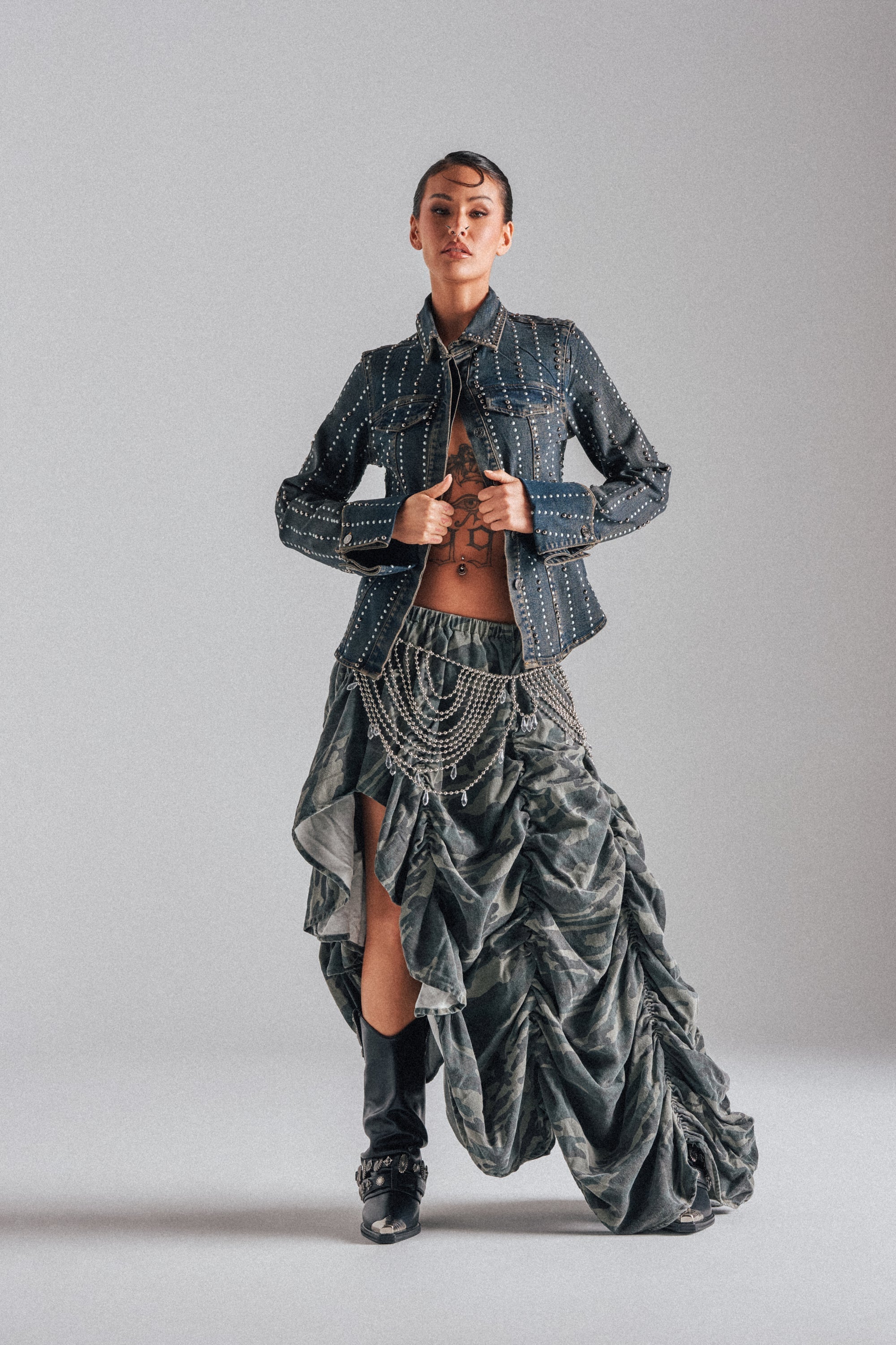 LETS CHANGE IT UP RUCHED MIDI SKIRT IN CAMO