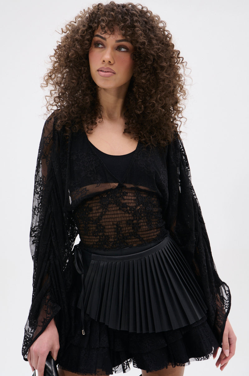 CAMILLA CROPPED RUCHED SLEEVE LACE TOP