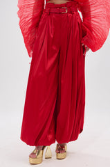 FORTUNE'S FAVORITE SATIN BELTED BALLOON PANT IN RED
