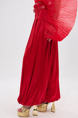 FORTUNE'S FAVORITE SATIN BELTED BALLOON PANT IN RED