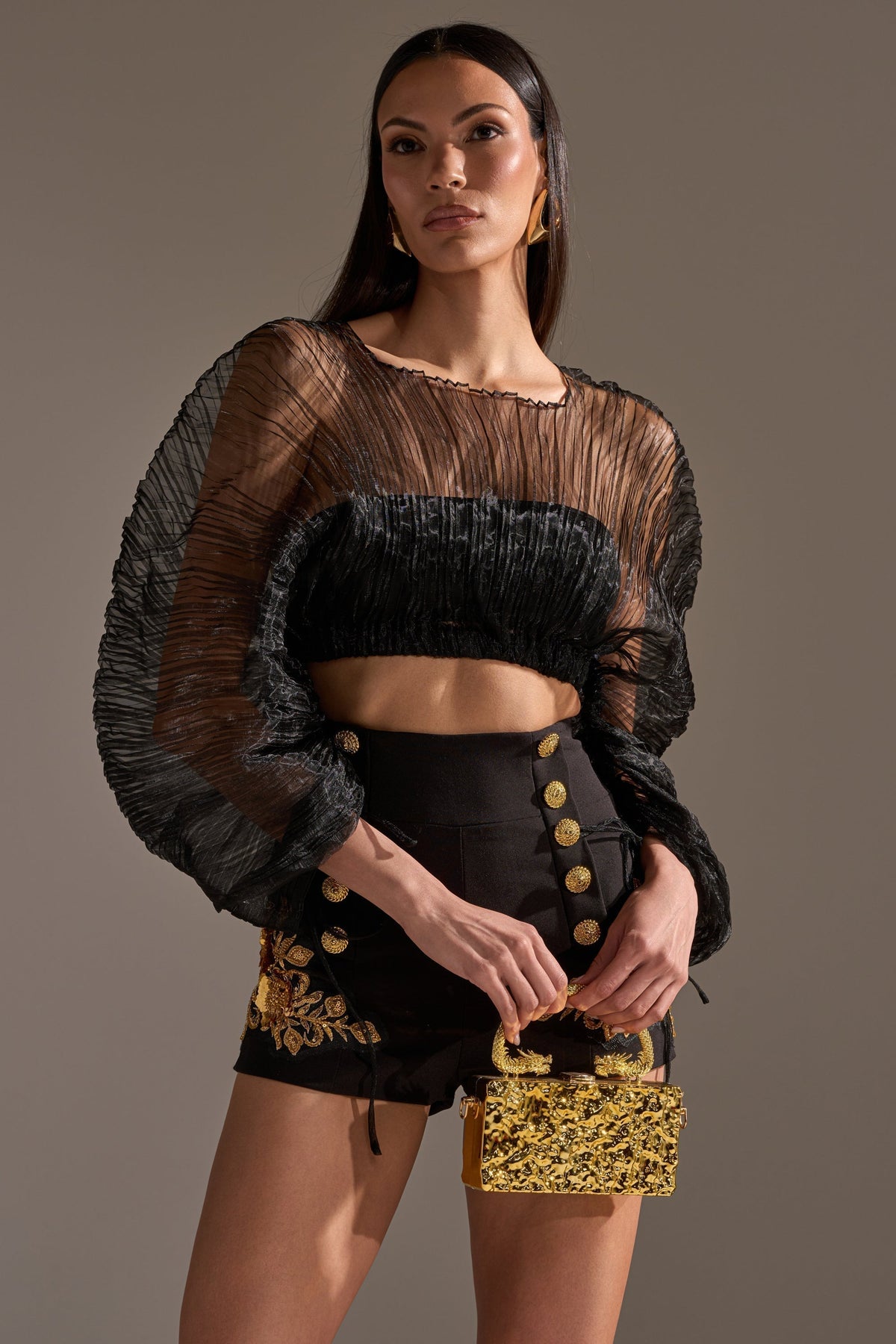 FORTUNES FAVORITE SHEER LONG SLEEVE CROP TOP