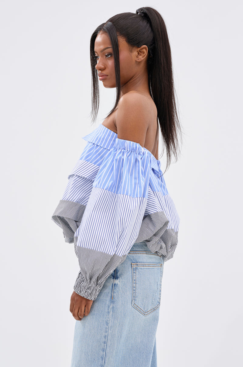 MIXED EMOTIONS STRIPE POPLIN BLOUSE