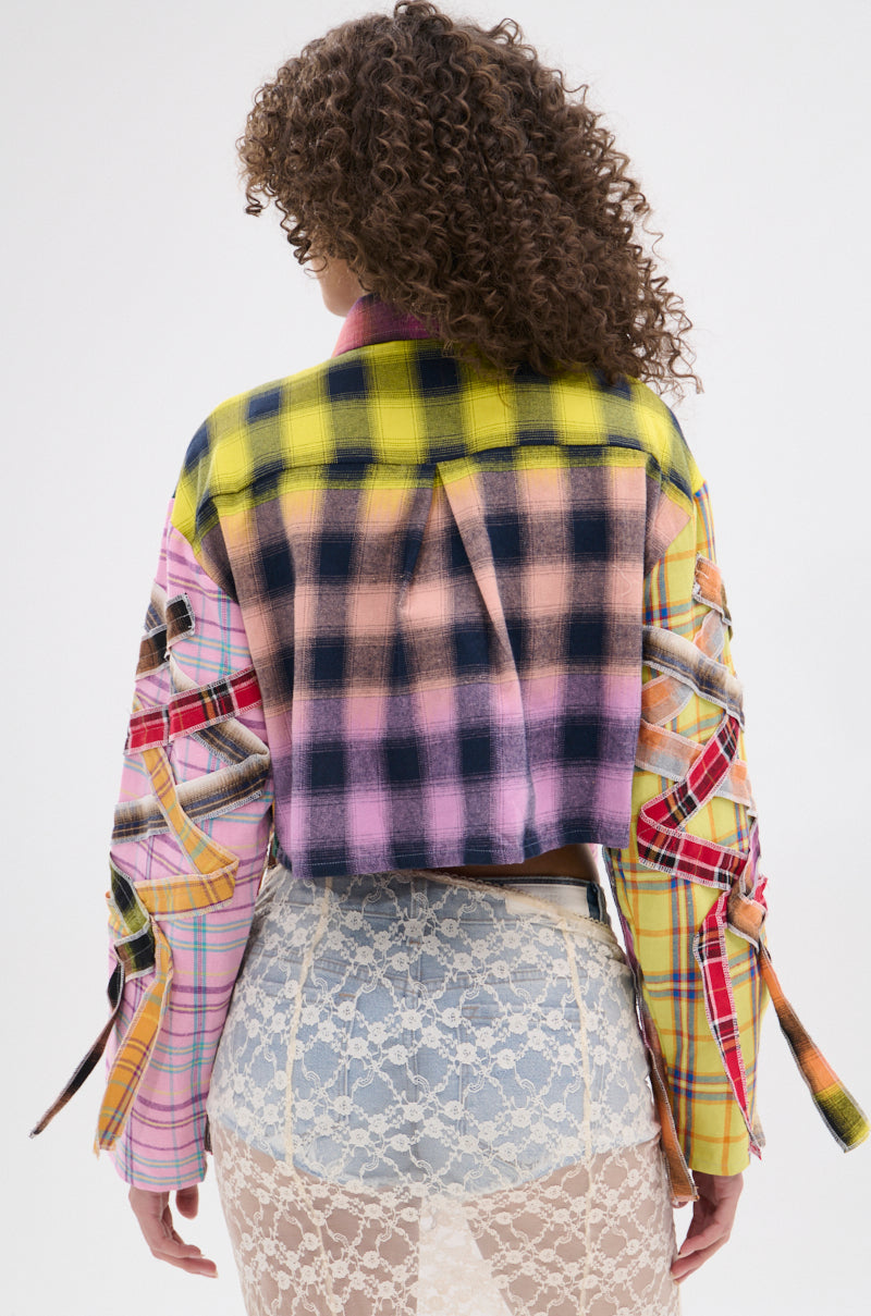 FEELING CRAZY MIXED PLAID BUTTON DOWN