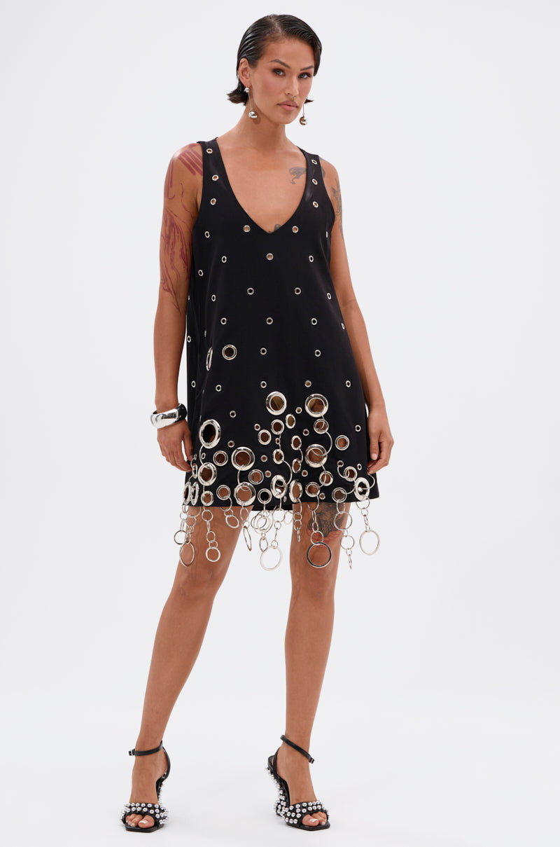 ONE OF A KIND MINI DRESS WITH METAL HARDWARE