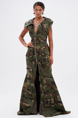 NOW YOU SEE ME CAMO PRINT MAXI DRESS