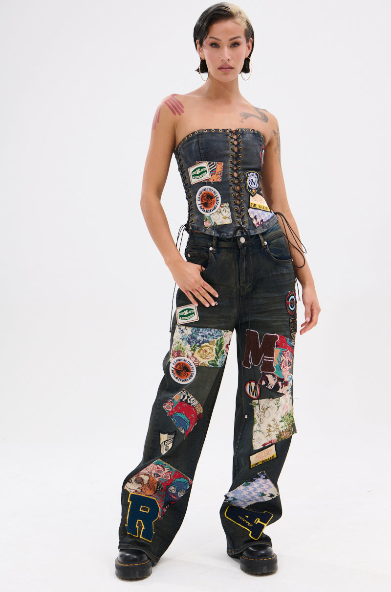 ARTS AND CRAFTS PATCH WORK DENIM PANTS