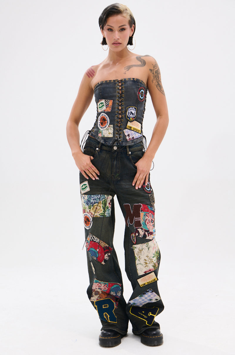 ARTS AND CRAFTS PATCH WORK DENIM PANTS