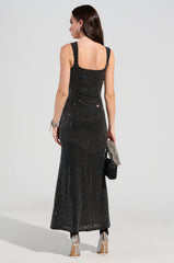 CHAMPAGNE PROBLEMS RHINESTONE MESH MAXI DRESS