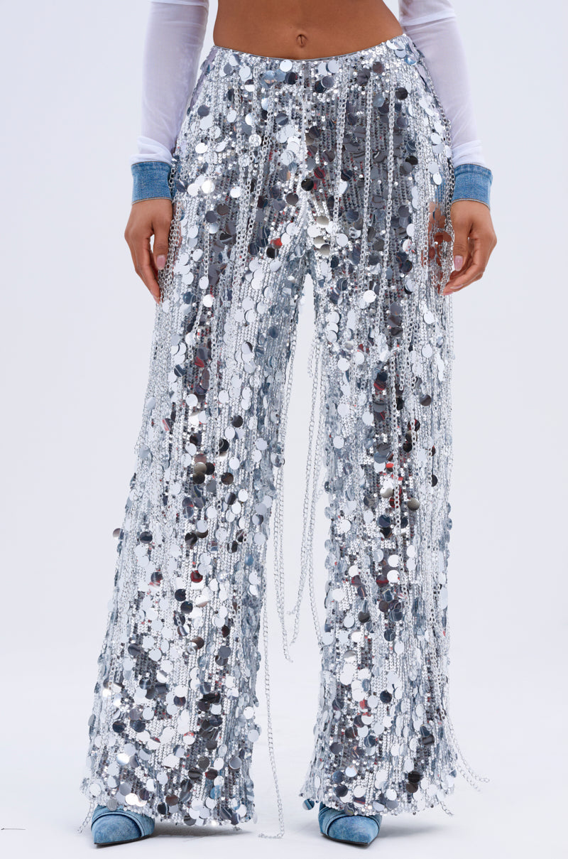 EXPENSIVE TASTE STRETCHY SEQUIN CHAIN PANTS