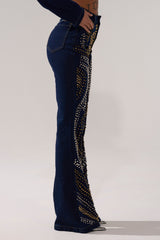 CHEYENNE STUDDED FLARE DENIM