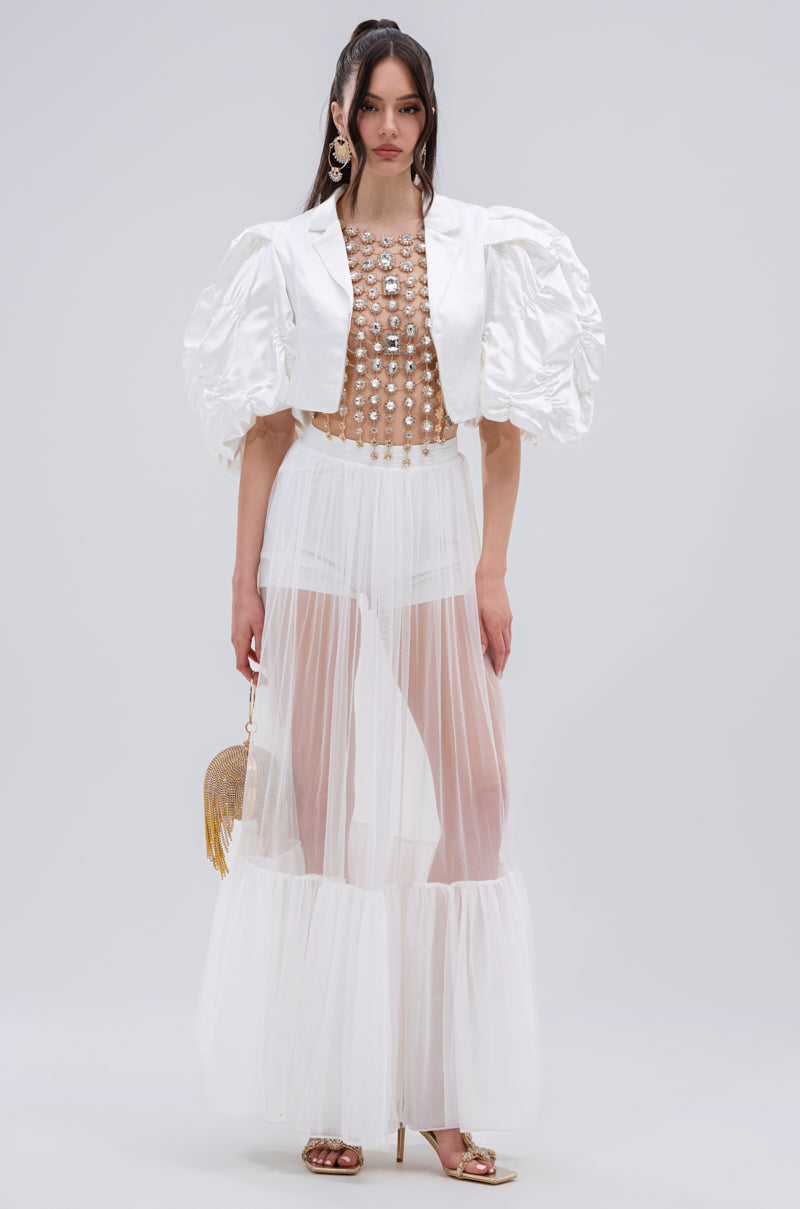 HERE FOR A GOOD TIME RUFFLE SLEEVE BLAZER