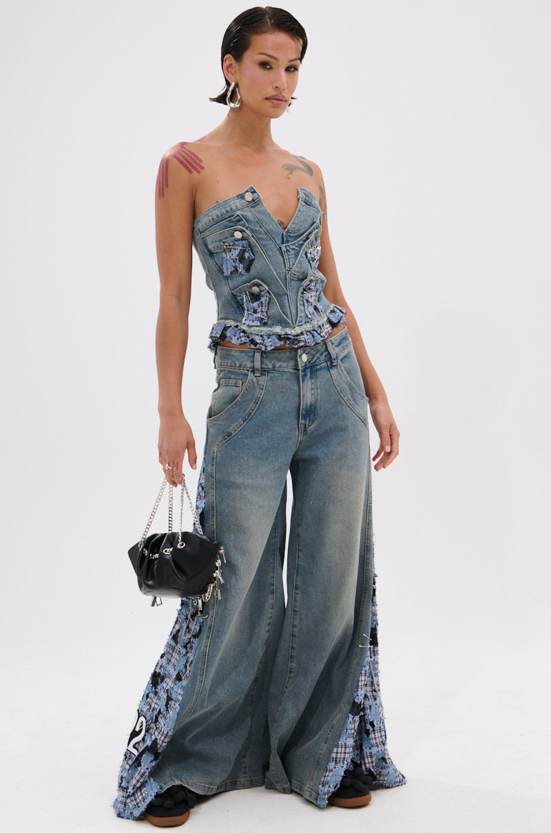 ON POINT PLAID EMBELLISHED DENIM PANT