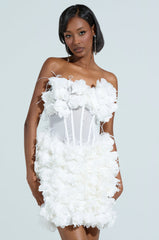 ON BROADWAY FEATHER AND FLOWER MINI DRESS
