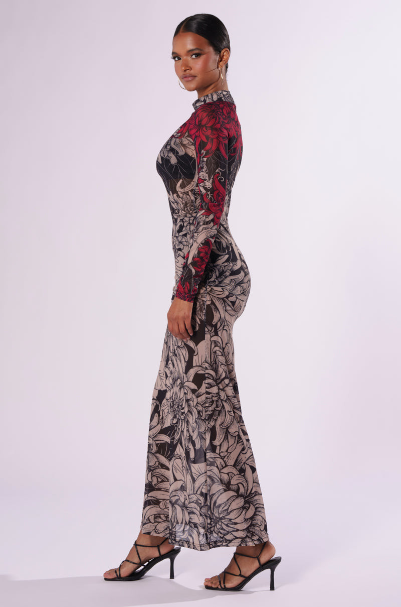 CHARMING PRINTED MESH MAXI DRESS