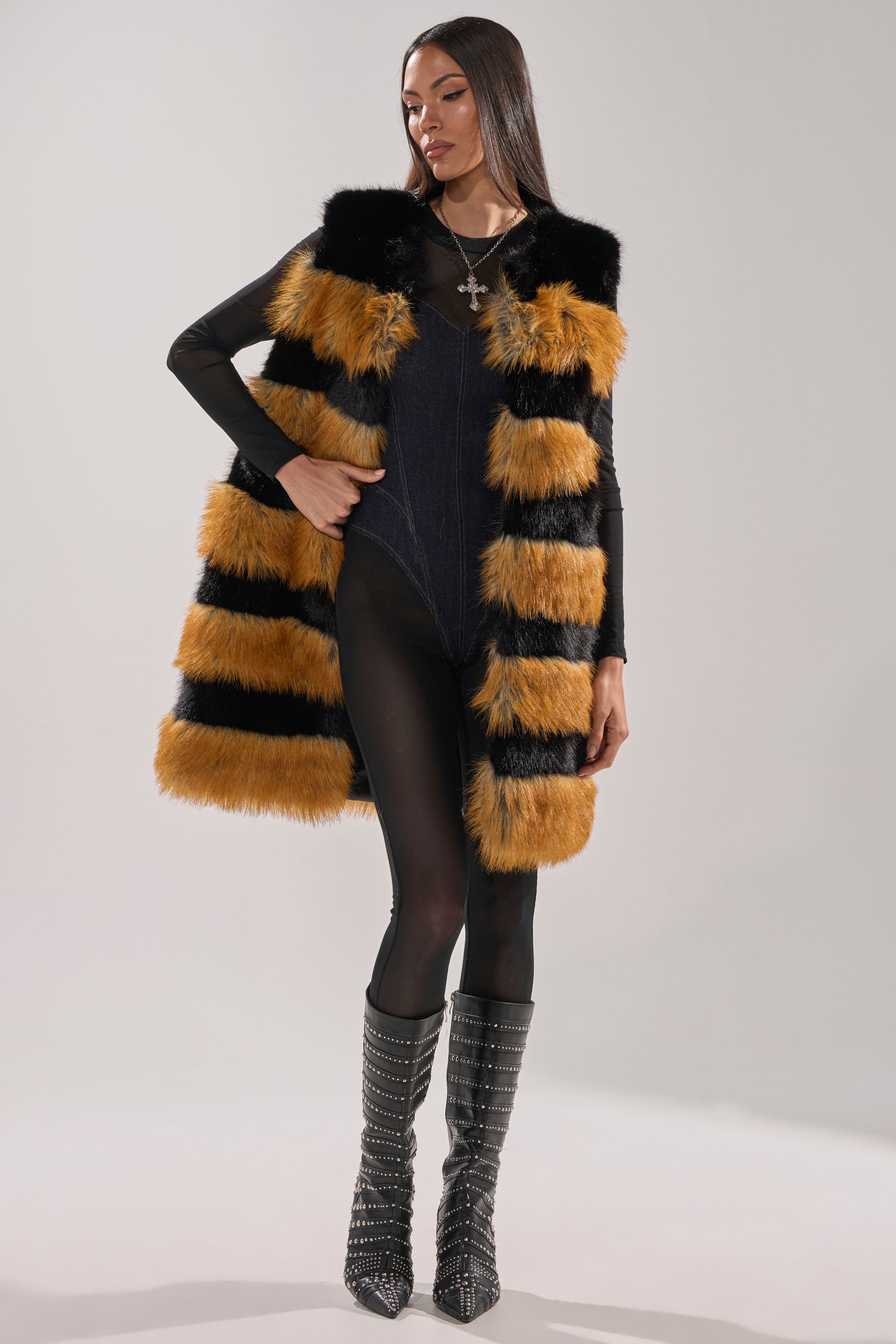 IN ANOTHER LIFE PANELED FUR VEST