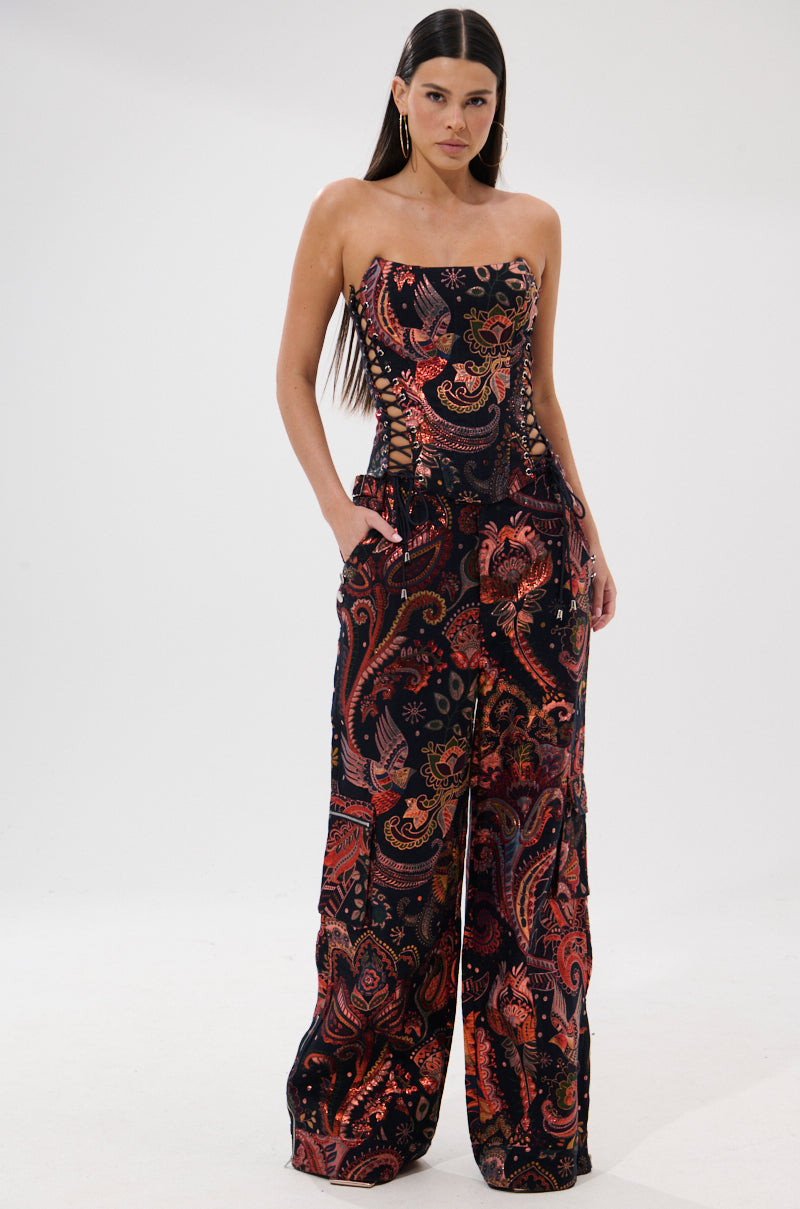FALL VIBES BROCADE CORSET WITH LACE UP SIDES
