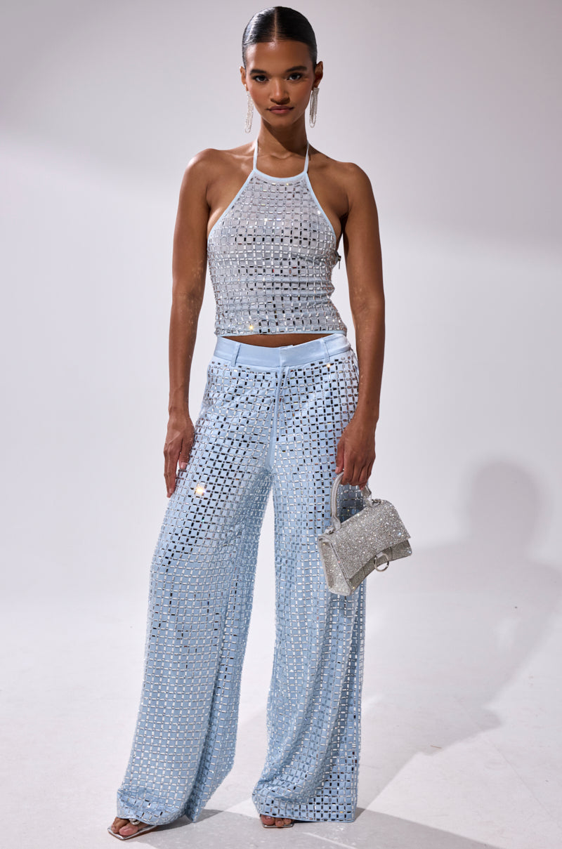 LILA EMBELLISHED MOCK NECK MESH TOP