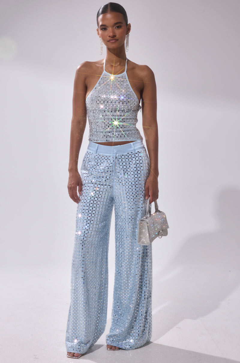 LILA EMBELLISHED MOCK NECK MESH TOP