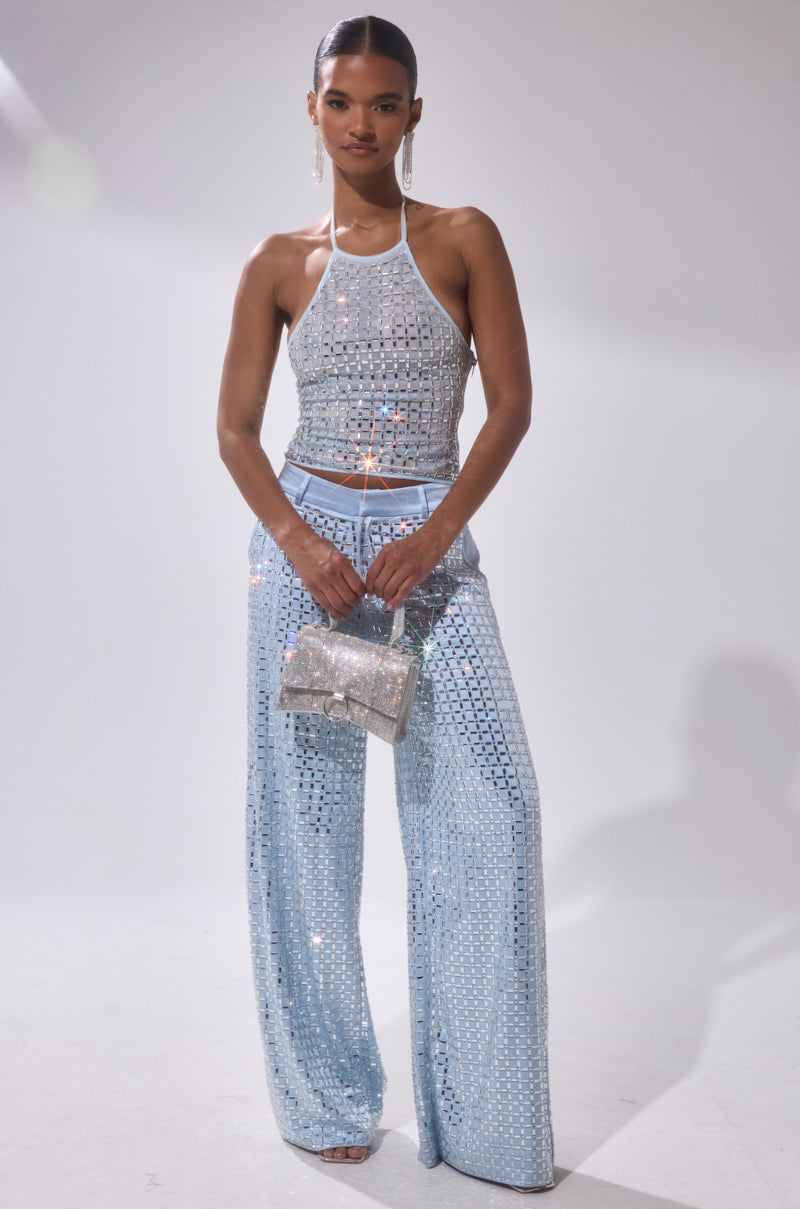 LILA EMBELLISHED MOCK NECK MESH TOP