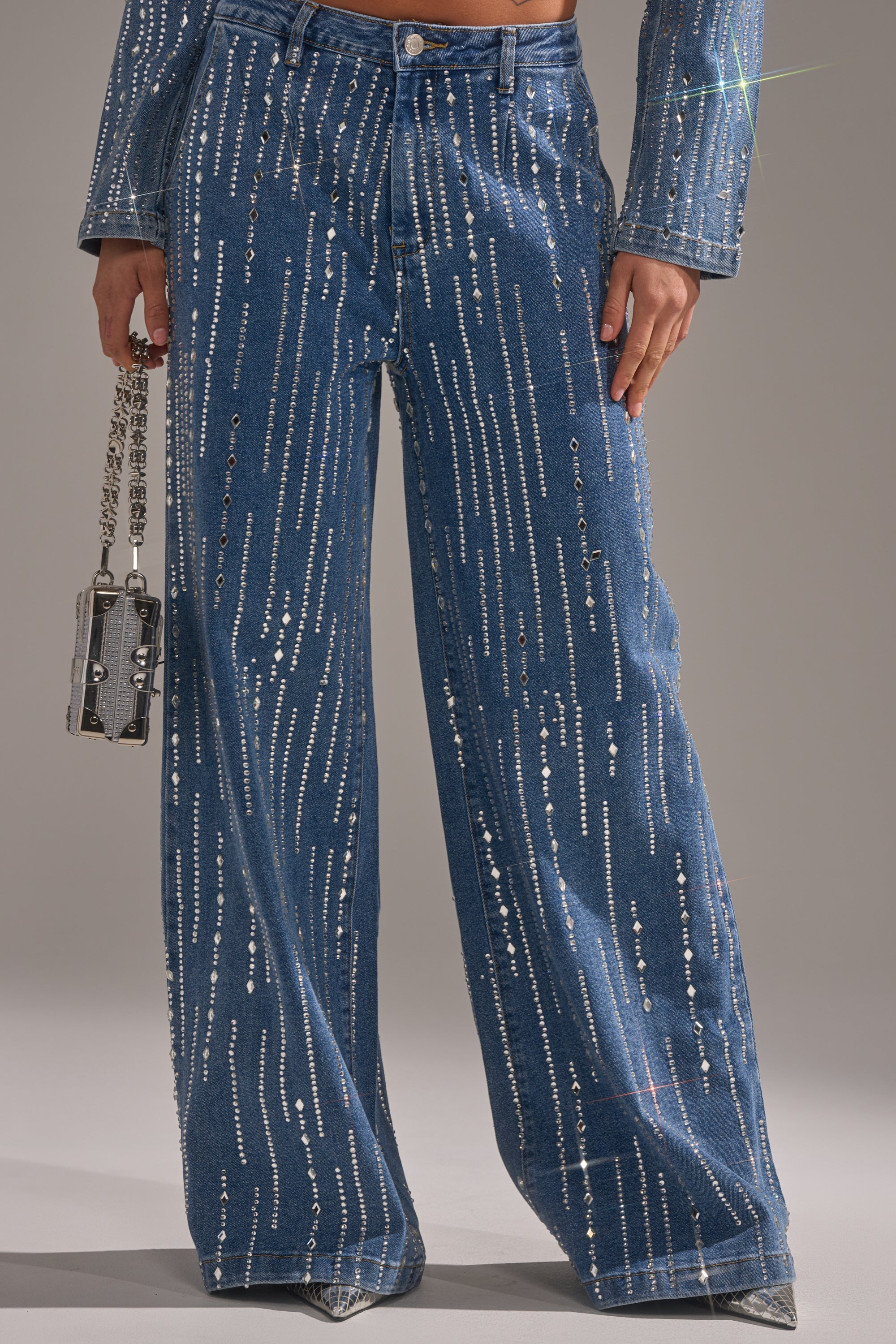 NEVER COME DOWN RHINESTONE DENIM