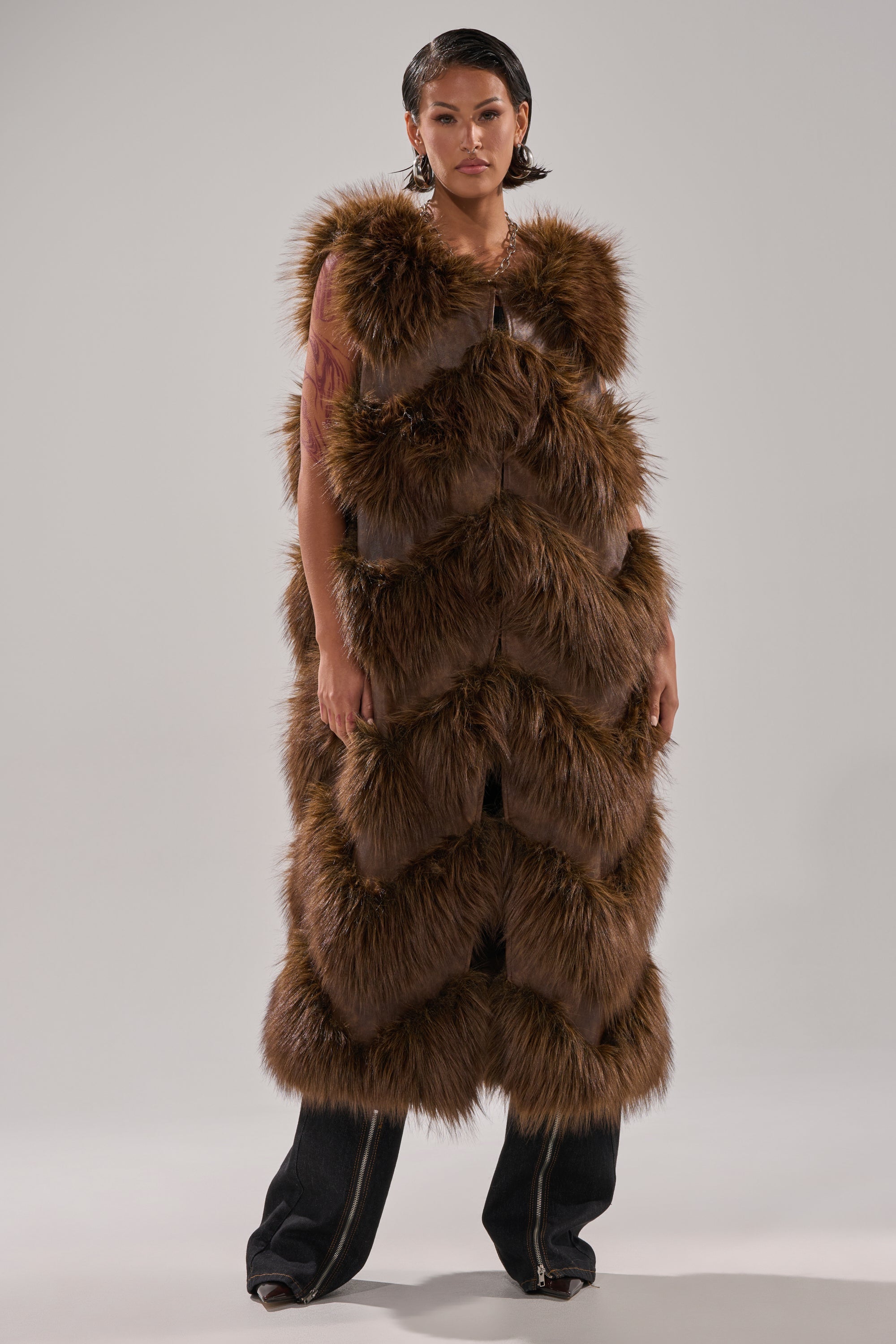 CAN'T BE BOTHERED PANELED FUR VEST