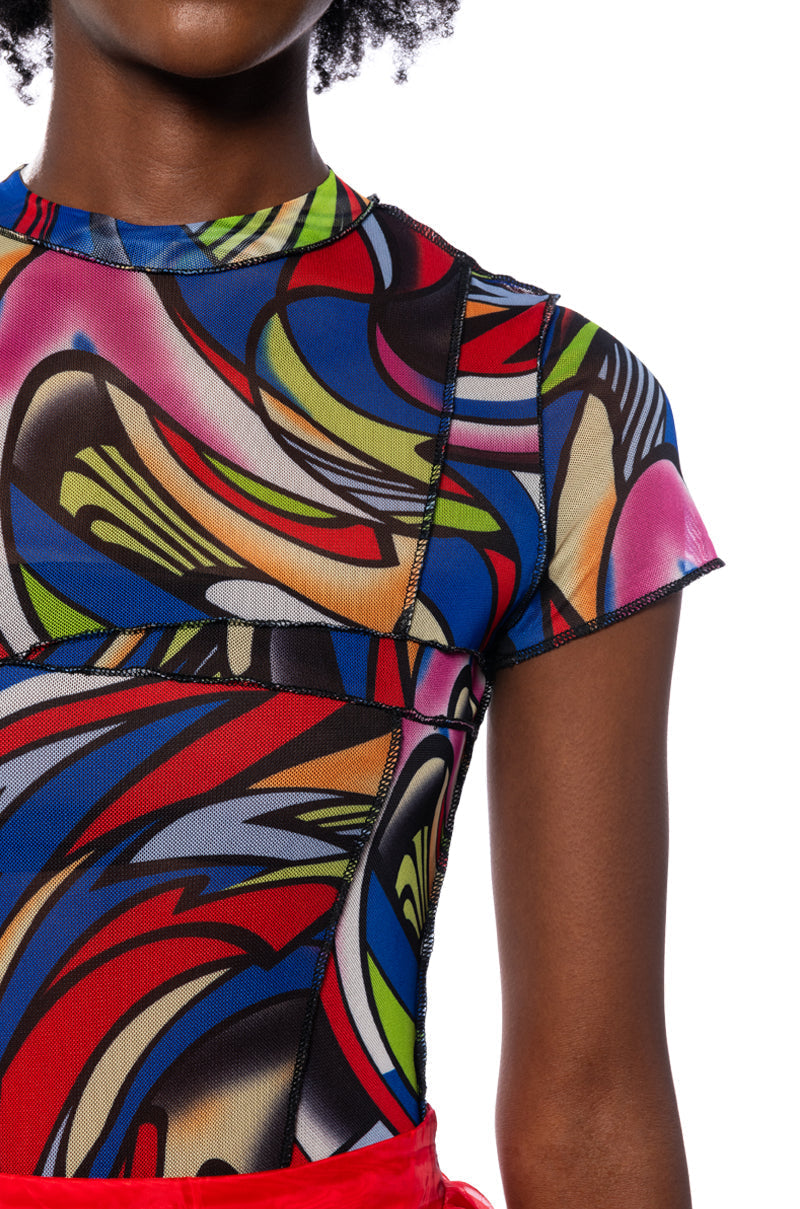3 SWIRL MESH SHORT SLEEVE BODYSUIT