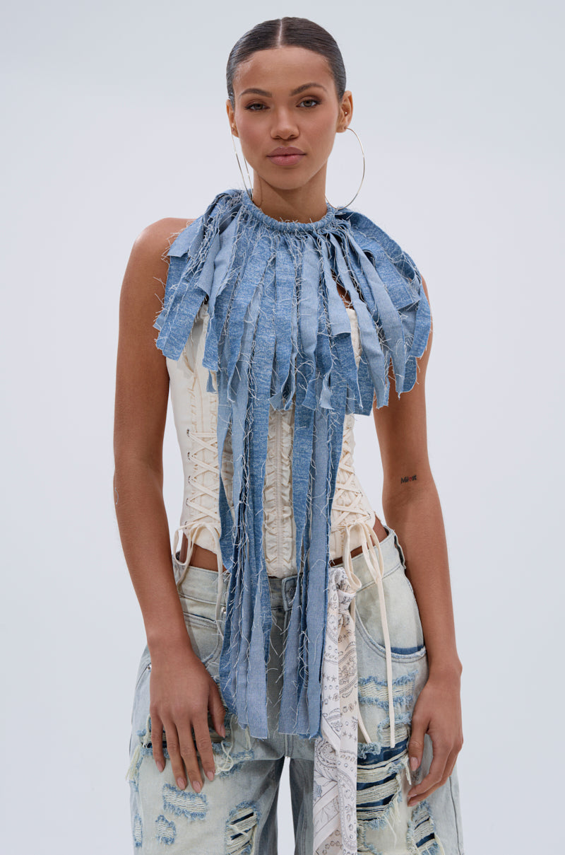 DENIM BLUE FRINGE NECKLACE